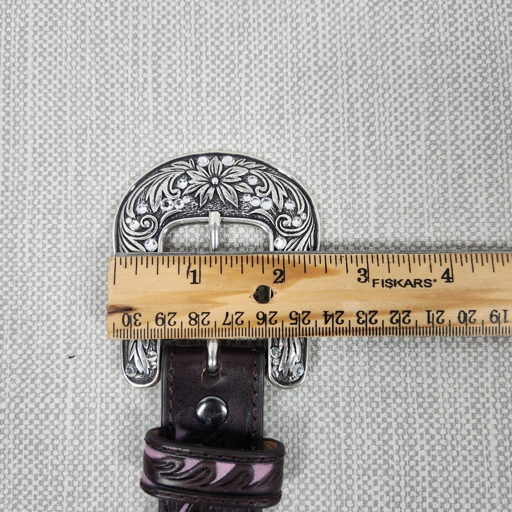 Ariat Size 22 Girls Scalloped Belt Tool Leather Manmade Brown Purple Embellished